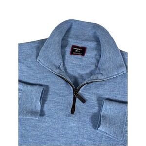 UNTUCKit Belguardo Suede Light Blue Merino Wool Mock Neck 1/4 Zip Sweater Sz Med